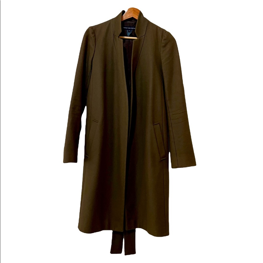French Connection— Brown wool kimono-style coat with belt